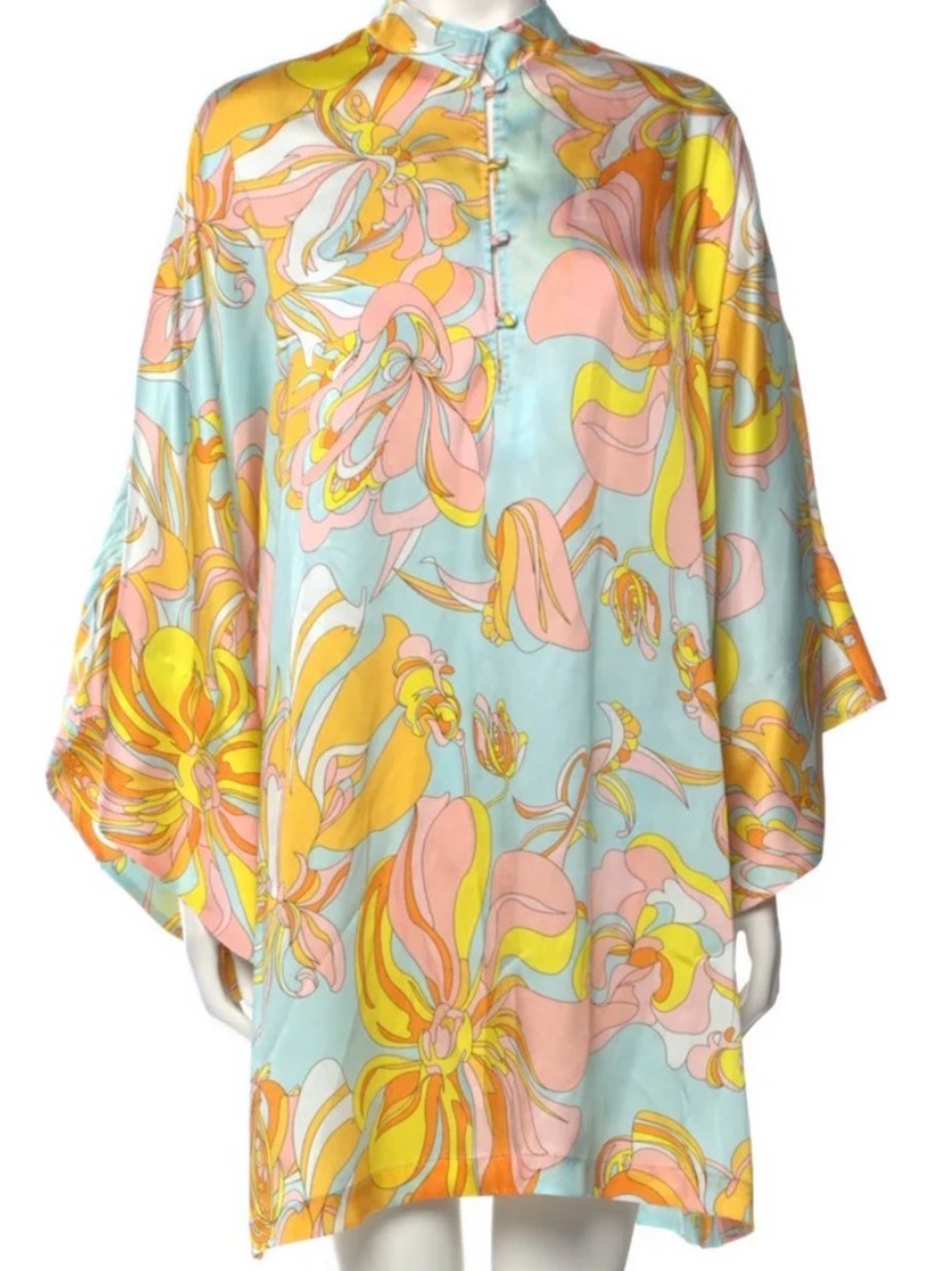 La Vie Style House Green Floral Satin Caftan